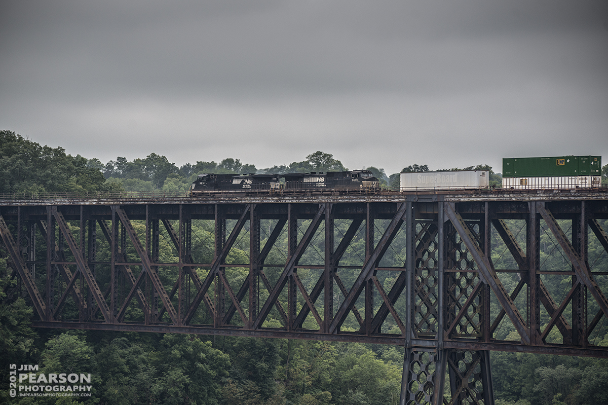 August 7, 2015 - A Norfolk Southern mixed freight with 8918, 7211 and 8795 as power, makes its way across the High Bridge over the Kentucky River at High Bridge, Ky as it heads towards Danvillle, Ky on NS's Central Division. - Tech Info: 1/1250sec, f/2.8, ISO 100, Lens: Sigma 24-70 @ 52mm with a Nikon D800 shot and processed in RAW.