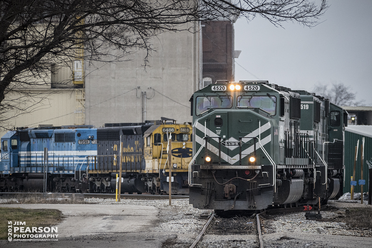 January 16, 2016 - Evansville Western Railway's 4520 brings up the rear of a set of engine as it pulls back out onto the main after refueling at Mount Vernon, Indiana. - Tech Info: 1/4000 | f/5.6 | ISO 2200 | Lens: Sigma 150-600 @ 300mm with a Nikon D800 shot and processed in RAW. 