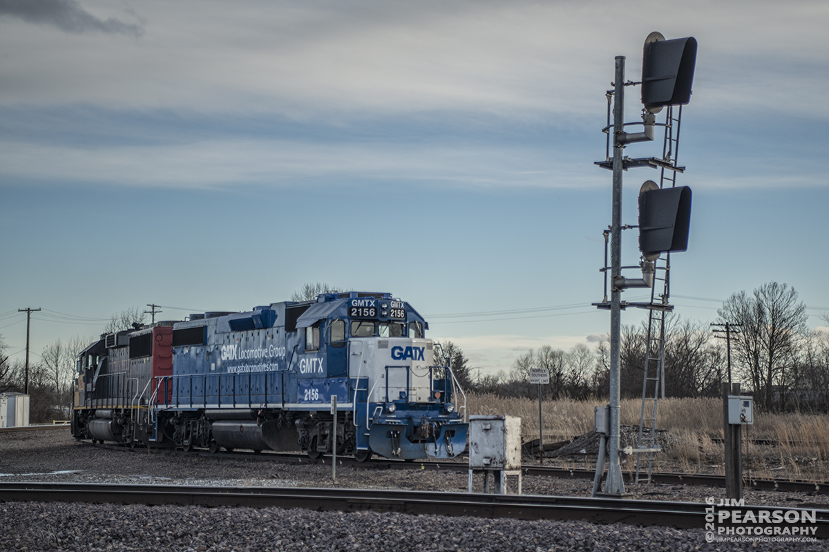 January 17, 2016 - Ex-Cotton Belt engine (UP1963) tied to GMTX/GATX 2156 at one of the crossovers in Mount Vernon, Illinois, waiting for a crew. I understand this  location has been used as a tie down point here lately. - Tech Info: Shot with a Nikon D800 shot and processed in RAW.