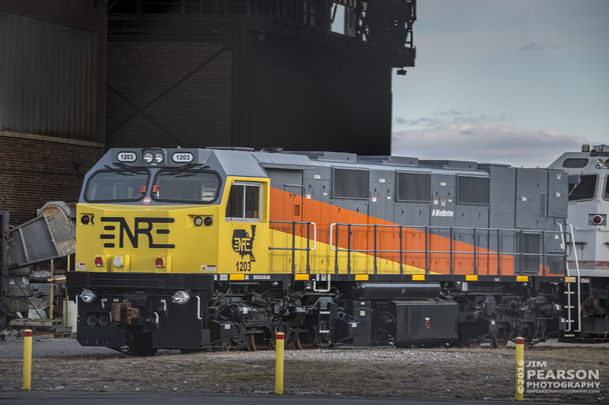 January 17, 2016 - NRE 1203, a Australian demo engine at National Railway Equipment's Mt Vernon, Illinois shops, which from what I can find, was built from two SD40-2's. It's designated a 3GS24C-DE-AU. - Tech Info: 1/125 | f/5.3 | ISO 110 | Lens: Sigma 150-600 @ 220mm with a Nikon D800 shot and processed in RAW.