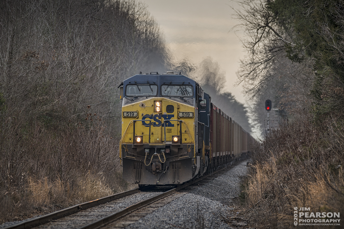 January 19, 2016 - CSX 519 leads a empty coal train north on the Paducah and Louisville Railway at Richland, Ky. - Tech Info: 1/1250 | f/5.6 | ISO 450 | Lens: Sigma 150-600 @ 360mm with a Nikon D800 shot and processed in RAW.