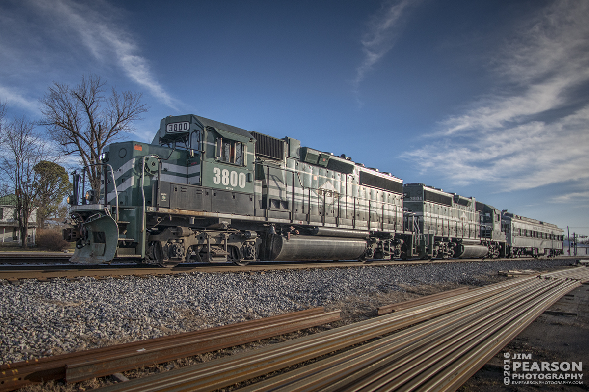 January 30, 2016 - Paducah and Louisville Railway's 3800 and 3804 head north through Cecilia, Ky, with PAL's business car, Bluegrass State 1 trailing behind it, on it's way to Louisville, Ky. - Tech Info: 1/6400 | f/2.8 | ISO 400 | -.7 stops | Lens: Nikon 18mm with a Nikon D800 shot and processed in RAW.
