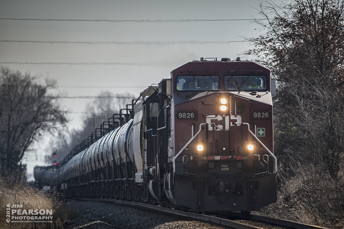 February 3, 2016 - CSX K660-30, with Canadian Pacific's 9826 leading the way, heads north from Casky with a empty ethanol train at Hopkinsville, Ky on the Henderson Subdivision. - Tech Info: 1/1250 | f/6.3 | ISO 100 | Lens: Sigma 150-600 @ 600mm with a Nikon D800 shot and processed in RAW.