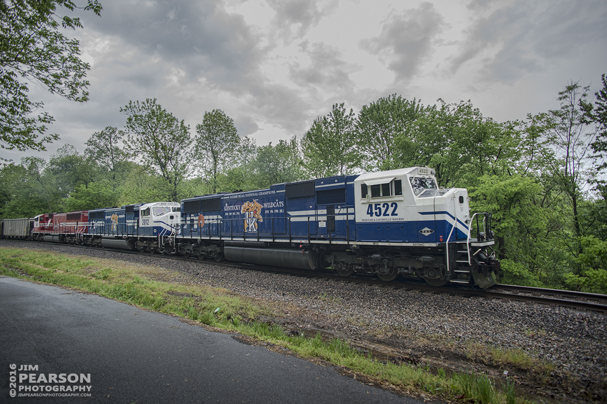 April 27, 2016 - CSX Z462-27 (Paducah & Louisville Railway WW1, Louisville Gas & Electric) loaded coal train heads east on CSX's Morganfield Branch at Providence, KY with PAL UK engines 4522 and 2012 along with UofL 2013 as power, after picking up a load of coal at Dotki Mine in Clay, Ky.. - Tech Info: 1/640 | f/5 | ISO 450 | Lens: Nikon 18mm on a Nikon D800 shot and processed in RAW.