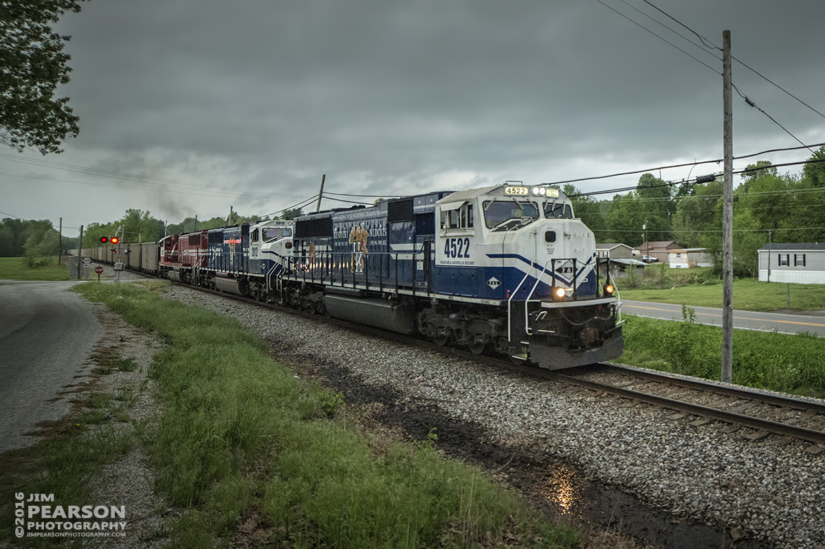 April 27, 2016 - Paducah & Louisville Railway WW1, (Louisville Gas & Electric) chases a heavy storm north with a loaded coal train at McHenry, Ky with PAL UK engines 4522 and 2012 along with UofL 2013 as power. - Tech Info: 1/400 | f/2.8 | ISO 3600 | Lens: Rokinon 14mm on a Nikon D800 shot and processed in RAW.