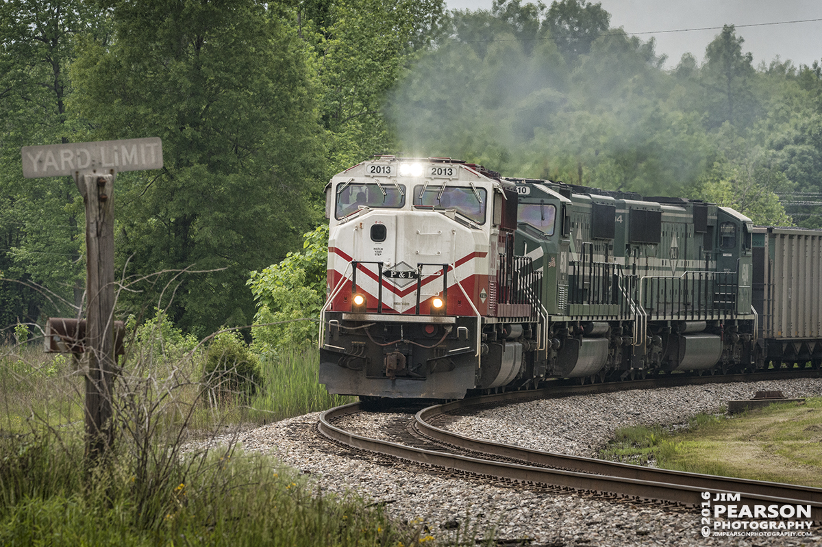 May 10, 2016 - Paducah and Louisville Railway U of L engine 2013 leads a loaded coal train from Dotki Mine as it approaches the old Yard Limit sign at Providence, Ky on CSX's Morganfield Branch. - Tech Info: 1/640 | f/14 | ISO 1250 | Lens: Sigma 150-600 @ 270mm on a Nikon D800 shot and processed in RAW.