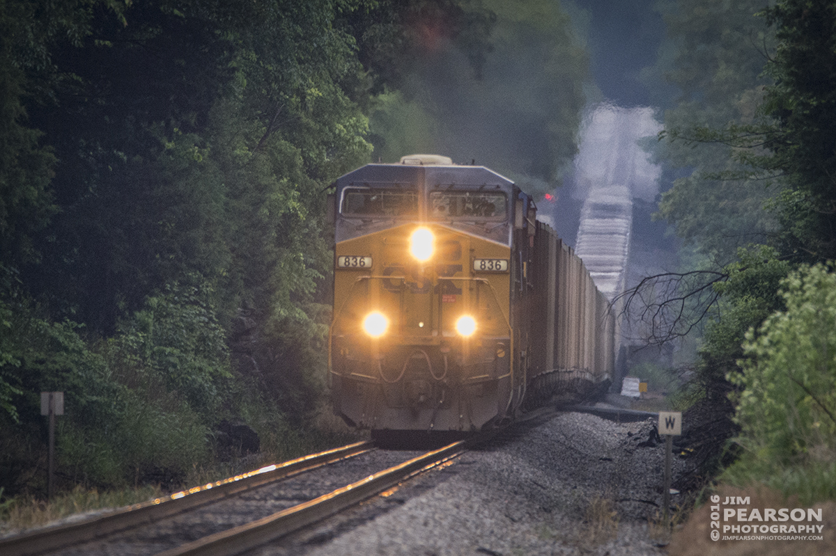 May 18, 2016 - CSX E302 (Stilesboro, GA - Evansville, IN EVWR) heads up the grade after crossing the Red River Trestle at Adams, Tennessee making its way north with an empty coal train on the Henderson Subdivision. - Tech Info: 1/500 | f/6.3 | ISO 2800| Lens: Sigma 150-600 @ 600mm on a Nikon D800 shot and processed in RAW.