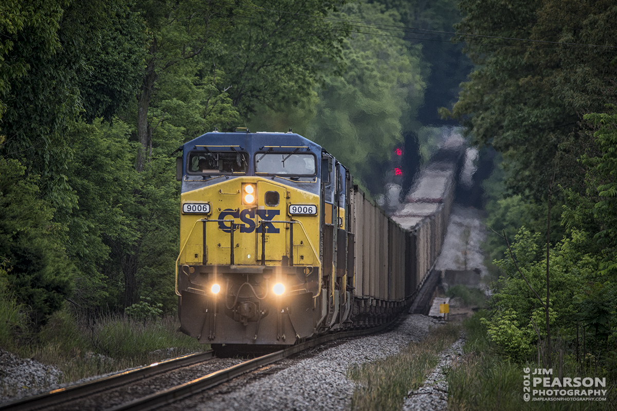 May 18, 2016 - CSX E303 (Stilesboro, GA - Evansville, IN) heads up the grade as it crosses the Red River Trestle at Adams, Tennessee and makes its way north with an empty coal train on the Henderson Subdivision. - Tech Info: 1/800 | f/6.3 | ISO 800 | Lens: Sigma 150-600 @ 600mm on a Nikon D800 shot and processed in RAW.