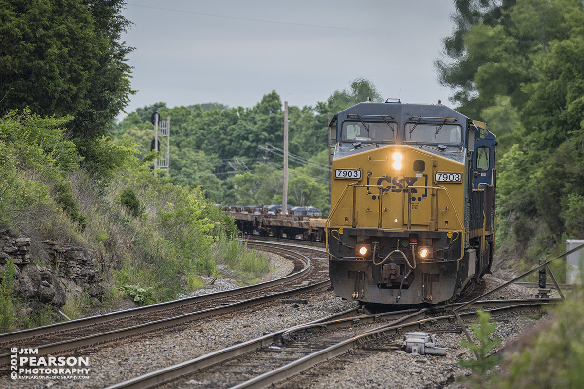 May 18, 2016 - CSX W951 departs the south end of Radnor Yard in Nashville, Tennessee as it heads south with a string of empty flats for MOW equipment. - Tech Info: 1/1250 | f/5.6 | ISO 640 | Lens: Sigma 150+600 @ 310mm on a Nikon D800 shot and processed in RAW.