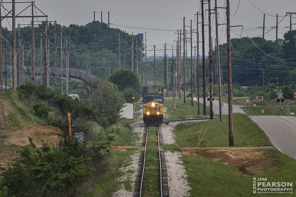 June 1, 2016  CSXT 555 leads a set of light engines down the Vectren Lead at Abee, Indiana after leaving a string of coal hoppers, (upper left) at Vectren's A. B. Brown Generating Station.  - Tech Info: 1/1250 | f/5 | ISO 280 | Lens: Sigma 150-600 @ 150mm with a Nikon D800 shot and processed in RAW.