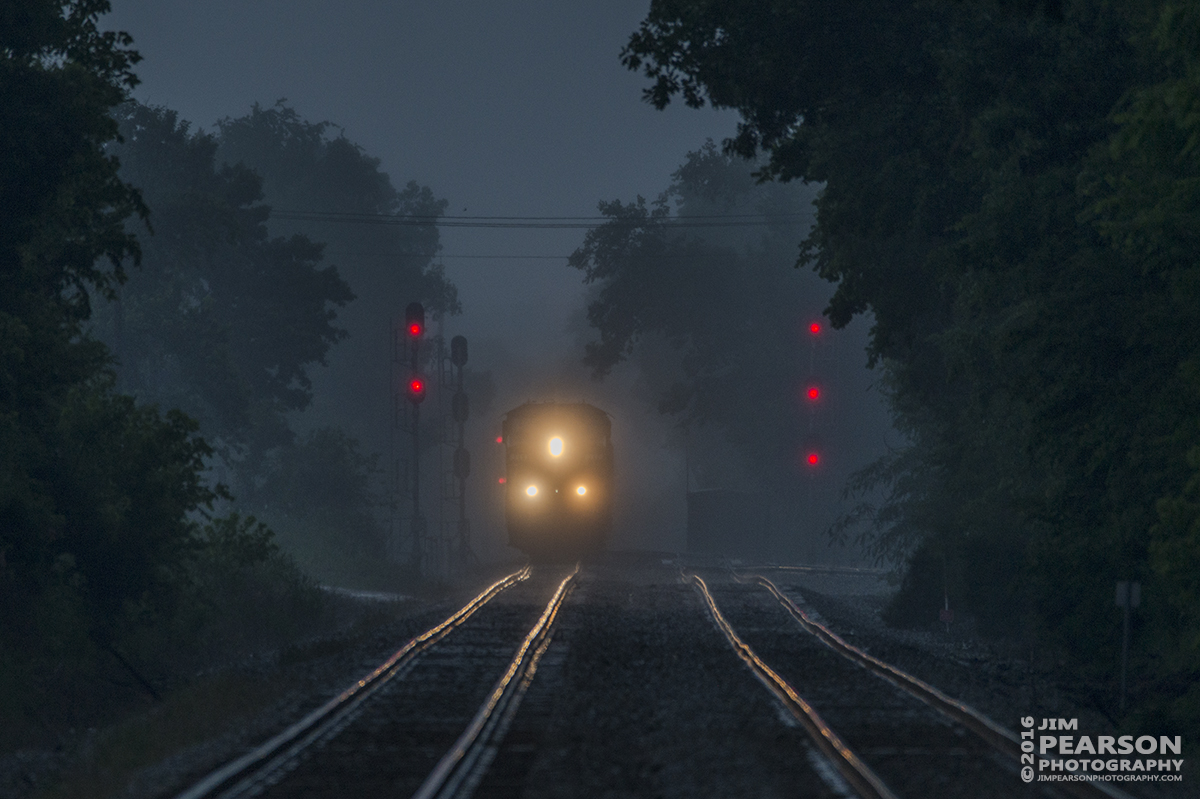 June 3, 2016 – The day's light fading fast and a heavy downpour made for a dramatic, almost painting like, shot of empty Phosphate train CSX K804-02 (Chicago Clearing, IL (CN) - Mulberry, FL) as it passes though the north end of Casky as it heads south into Casky Inspection Yard at Hopkinsville, Ky. - Tech Info: 1/400 | f/6.3 | ISO 320 | Lens: Sigma 150-600 @ 600mm with a Nikon D800 shot and processed in RAW.
