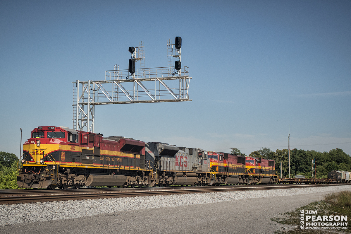 June 6, 2016  CSX Q294-06 (Nashville, TN - Indianapolis, IN) passes heads north at Casky Inspection Yard, with KCS 4162, 4006, 3961 and 3949 as power, at Hopkinsville, Ky on the Henderson Subdivision. The train left Nashville with a 10,000 foot load and stopped at Dana in Hopkinsville to pick up truck frames to make the train even longer. - Tech Info: 1/3200 | f/8 | ISO 800 | Lens: Sigma 24-70 @ 40mm with a Nikon D800 shot and processed in RAW.