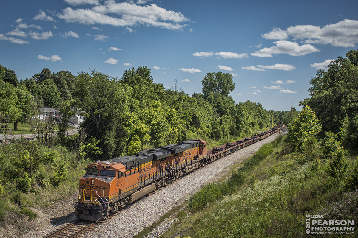 June 7, 2016  CSX X186-07, a empty intermodal with BNSF power, makes its way from Romney siding at Nortonville, Ky and heads north on the Henderson Subdivision. - Tech Info: 1/2500 | f/2.8 | ISO 280 | Lens: Sigma 24-70 @ 36mm with a Nikon D800 shot and processed in RAW.