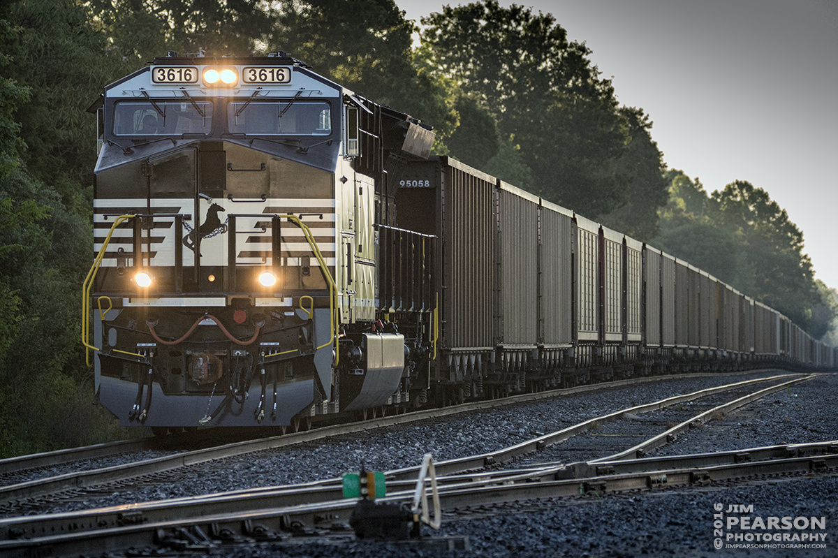 June 8, 2016  Paducah and Louisville Railways LSX1 prepares to depart from West Yard in Madisonville, Ky with its Norfolk Southern Train, in the early morning light, with a brand new Tier 4 ET44AC 3616 leading its coal train heading for Warrior Coal on it's first revenue run. - Tech Info: 1/2500 | f/5.3 | ISO 2500 | Lens: Sigma 150-600 @ 230mm with a Nikon D800 shot and processed in RAW.