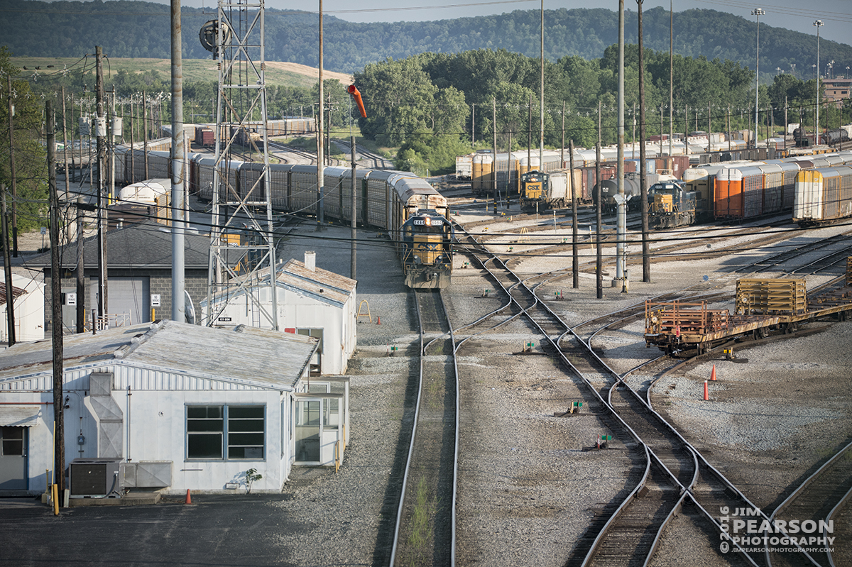 July 1, 2016  A CSX autorack works on loading automobiles at CSX's Osborn Yard in Louisville, Ky. - Tech Info: 1/1600 | f/5.3 | ISO 500 | Lens: Sigma 150-600 @ 210mm with a Nikon D800 shot and processed in RAW.