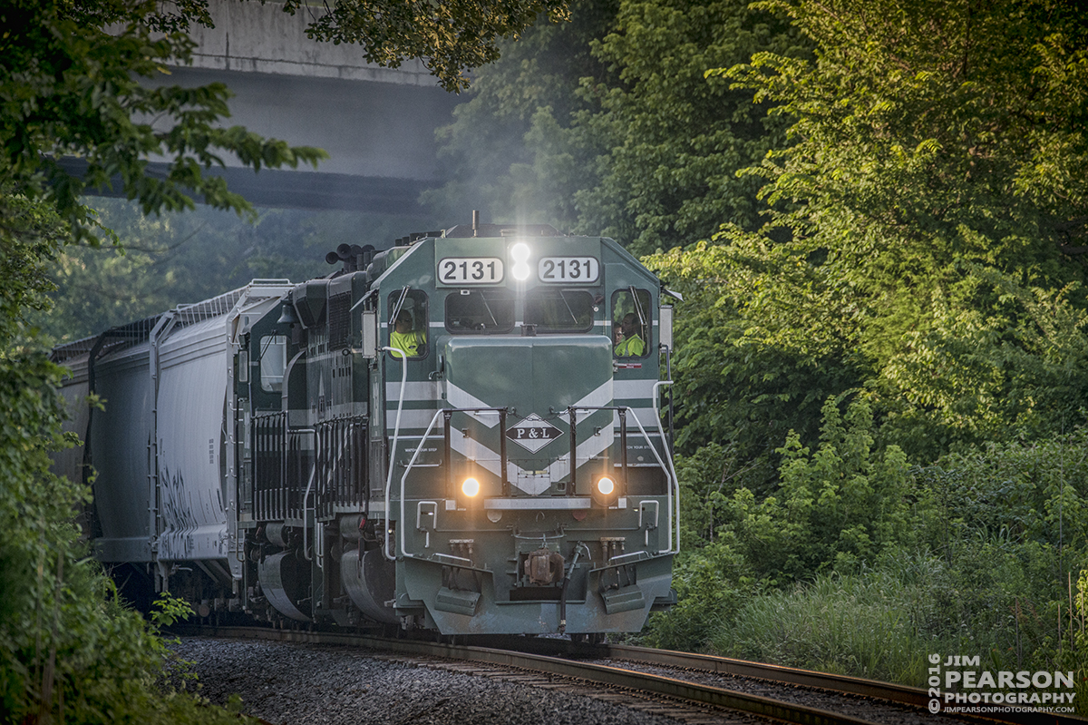 July 13, 2016  A Paducah and Louisville Railway local heads under the Ky 70 West bridge as it heads south at Richland, Ky with PAL 2131 leading. - Tech Info: 1/1250 | f/6 | ISO 1000 | Lens: Sigma 150-600 @ 420mm with a Nikon D800 shot and processed in RAW.