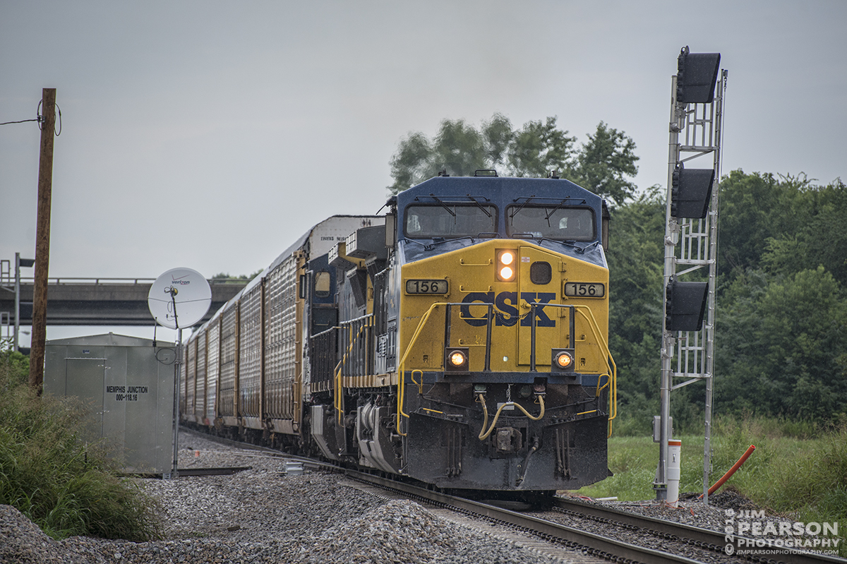 July 20, 2016  CSX Q235-20 (Louisville, KY - Jacksonville, FL), with CSXT 156, passes through Memphis Junction at Bowling Green, Ky as it heads south on the Mainline Subdivision. - Tech Info: 1/1250 | f/5.3 | ISO 400 | Lens: Nikon 70-300 @ 195mm with a Nikon D800 shot and processed in RAW.