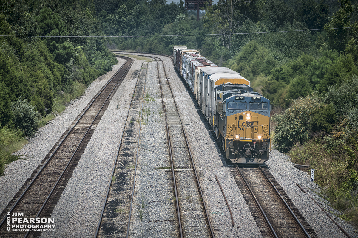 August 5, 2016  A short CSX Q647-04 (Chicago, IL (BRC) - Waycross, GA) heads down the Power Siding at Atkinson Yard in Madisonville, Ky as it makes its way south on the Henderson Subdivision. - Tech Info: 1/3200 | f/5.6 | ISO 800 | Lens: Sigma 150-600 @ 300mm with a Nikon D800 shot and processed in RAW.