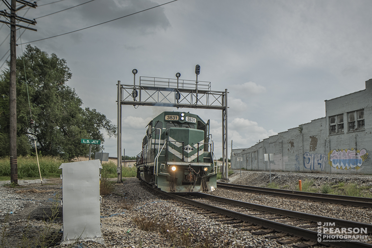 August 18, 2016  Paducah and Louisville Railway engine 3831 leads a local train through Norfolk Southern's L.S. Junction at Louisville, Ky as it heads to the south.