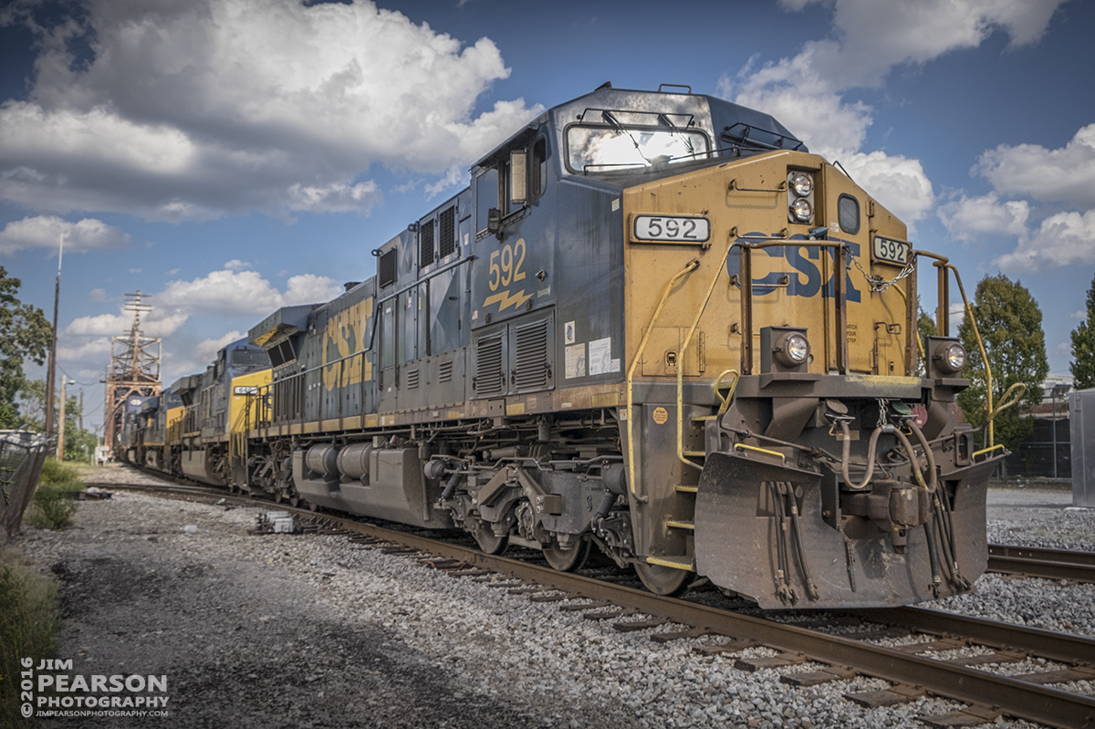 September 10, 2016 - CSXT 592 leads a CSX intermodal southbound off the CSX CR Drawbridge at Nashville, Tennessee on the Nashville Terminal Subdivision. This shot is kind of a milestone for me. It was shot with my new Fuji X-T1 mirrorless camera and a Fuji 18-23mm lens. I've been considering purchasing a mirrorless camera for quite sometime and I found a deal at Dury's Camera in Nashville on a mint used one that I just couldn't pass up. This is the first photo I shot with the camera and I've very pleased with the results I have got so far! Look for landscapes and other photos shot with it over the next few days and in the weeks to come. Still have my Nikon D800 and still shooting with it, but who knows what the future holds! Thanks to Nick Coury at Dury's for all the insights, along with friend Tom Barrows and Rennan Quijano! - #jimstrainphotos