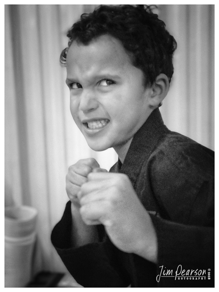 November 16, 2018 - Day 382 - iPhone 7 Plus Daily B/W Photo Challenge - One of our Karate Kids - Today's BW portrait is of my nephew Jayden in his full karate mode before his class this afternoon.