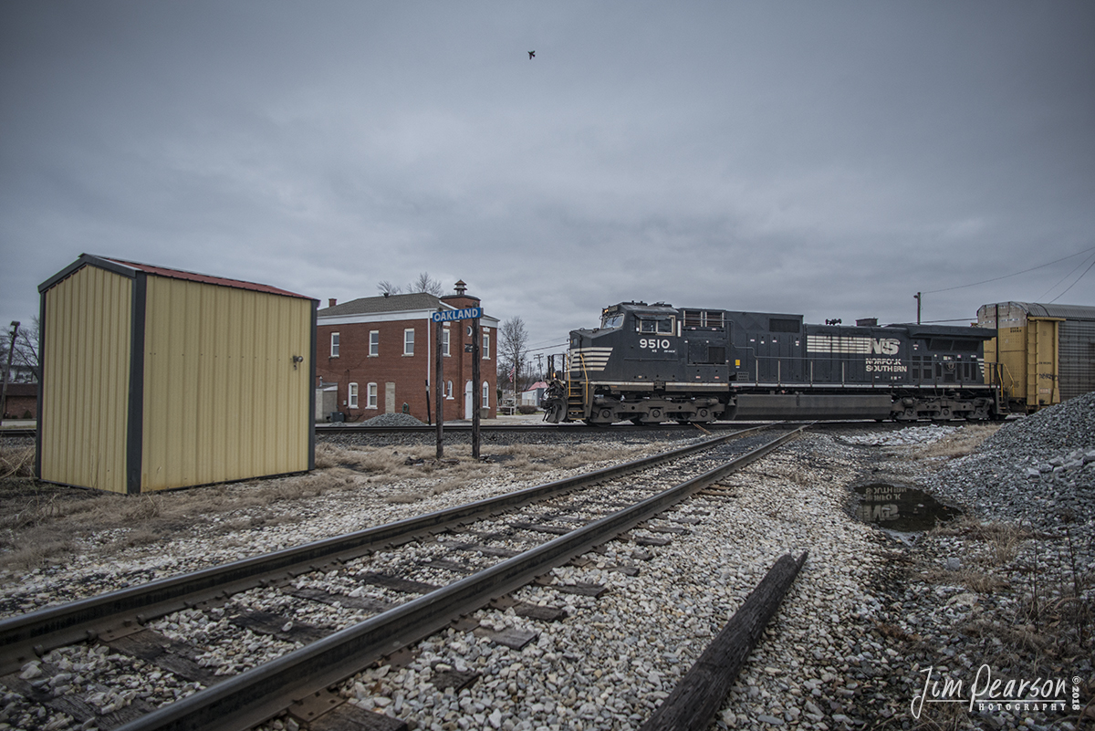 December 29, 2018 - A lone bird soars through the sky about NS 9510 as it leads a loaded, short autorack train east across the NS/Indiana Southern RR diamond at Oakland City, Indiana. - #jimstrainphotos #indianarailroads #trains #d800 #railroad #railroads #train #railways #railway #ns #nsrailway