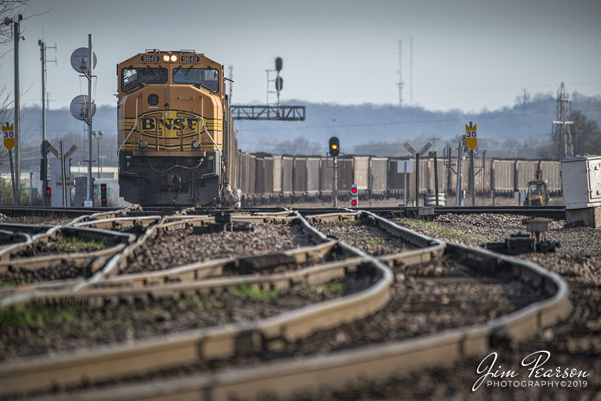 April 6, 2019 - BNSF DPU 9849 brings up the rear of a loaded coal train after skirting the Alton & Southern Railroad yards as it heads southbound on the UP/KCS #2 track in East St. Louis, IL. - #jimstrainphotos #illinoisrailroads #trains #nikond800 #railroad #railroads #train #railways #railway #uprailroad #unionpacific