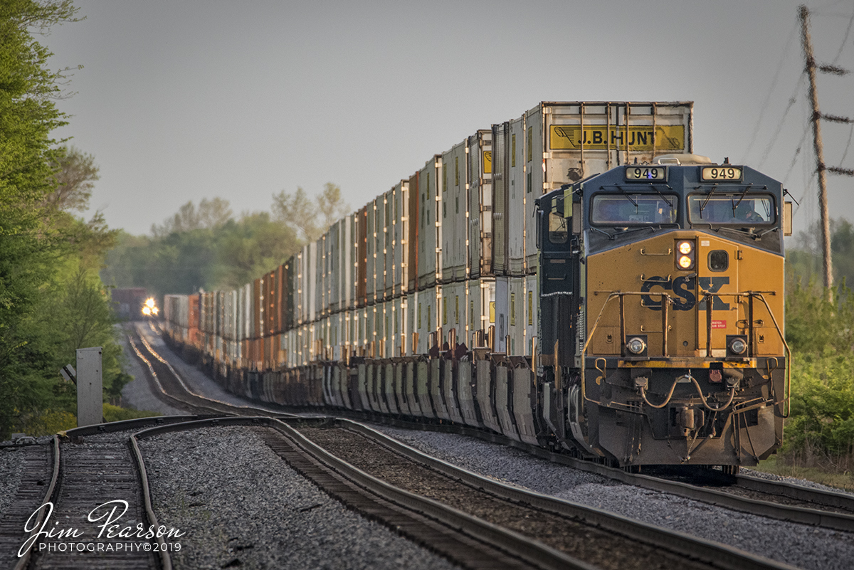 WEB-04.27.19 CSX NB Q028 and Q026 wait for a signal at King, Princeton, IN