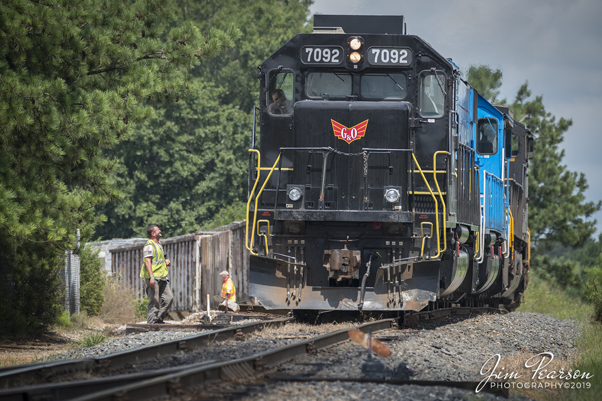 July 23, 2019 - The engineer on Lancaster and Chester Railroad train 12 talks with a member of his crew as they drop cars at the L&C yard in Richburg, South Carolina. Please feel free to share!!