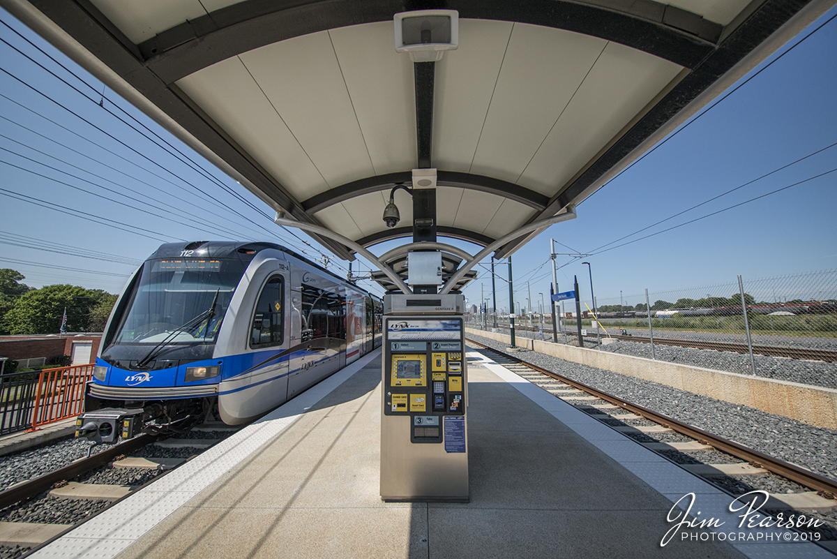 July 25, 2019 - A Charlotte Area Transit System Blue line LYNX train arrives at the 25th Street Station in Charlotte, North Carolina.