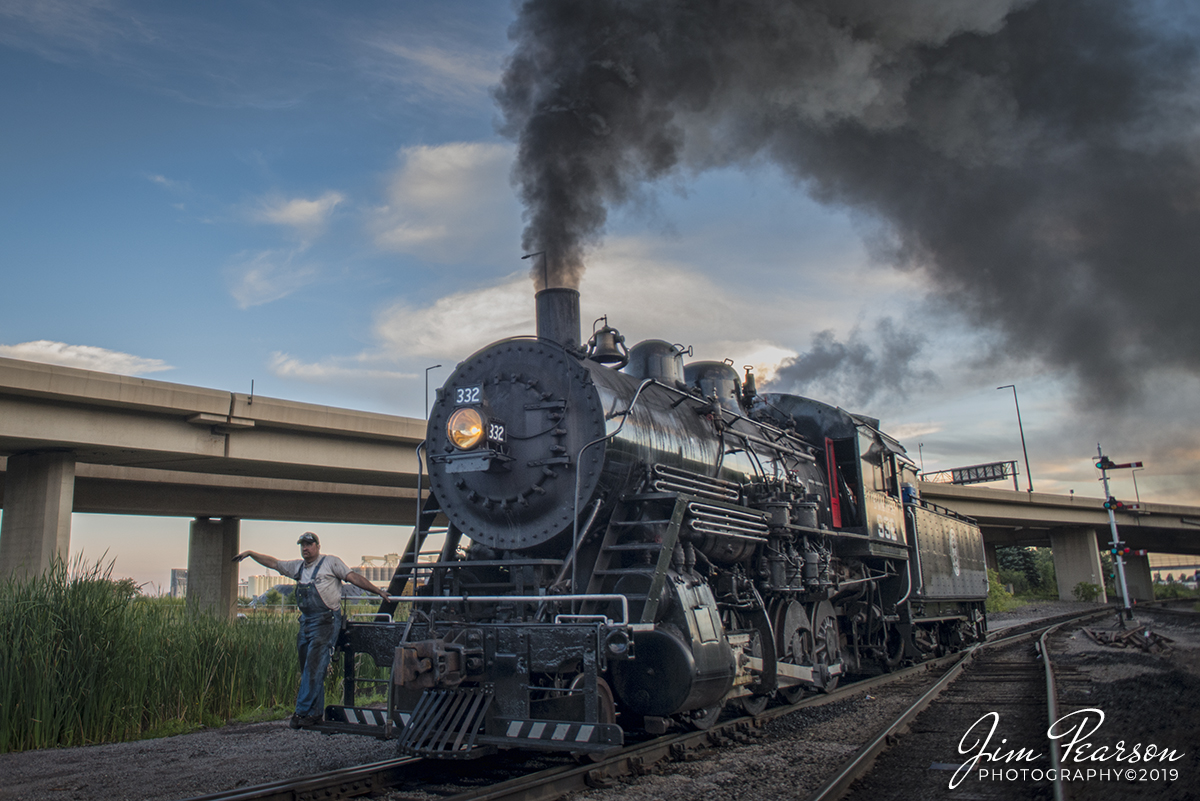 September 4, 2019 - The Conductor guides Duluth, Missabe & Iron Range 332 steam locomotive into the shop area at the Lake Superior Railroad Museum at Duluth, Minnesota.

According to Wikipedia: Duluth & Northeastern 28 (also known as Duluth, Missabe & Iron Range 332) is a restored 2-8-0 (consolidation) locomotive built in 1906 by the Pittsburgh Works of American Locomotive Company in Pittsburgh, Pennsylvania. It was restored to operating condition by the Lake Superior Railroad Museum from 2011-2017, and now operates in excursion service on the North Shore Scenic Railroad.