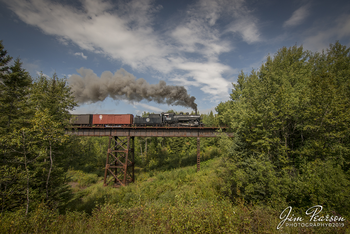 September 5, 2019 - Lake Superior Railroad Museum Duluth, Missabe & Iron Range 332 steam locomotive passes over the trestle before Palmers Siding at milepost 16 as it heads north toward Two Harbors from Duluth, Minnesota. Lake Superior Railroad Museum with an excursion freight.

According to Wikipedia: Duluth & Northeastern 28 (also known as Duluth, Missabe & Iron Range 332) is a restored 2-8-0 (consolidation) locomotive built in 1906 by the Pittsburgh Works of American Locomotive Company in Pittsburgh, Pennsylvania. It was restored to operating condition by the Lake Superior Railroad Museum from 2011-2017, and now operates in excursion service on the North Shore Scenic Railroad.