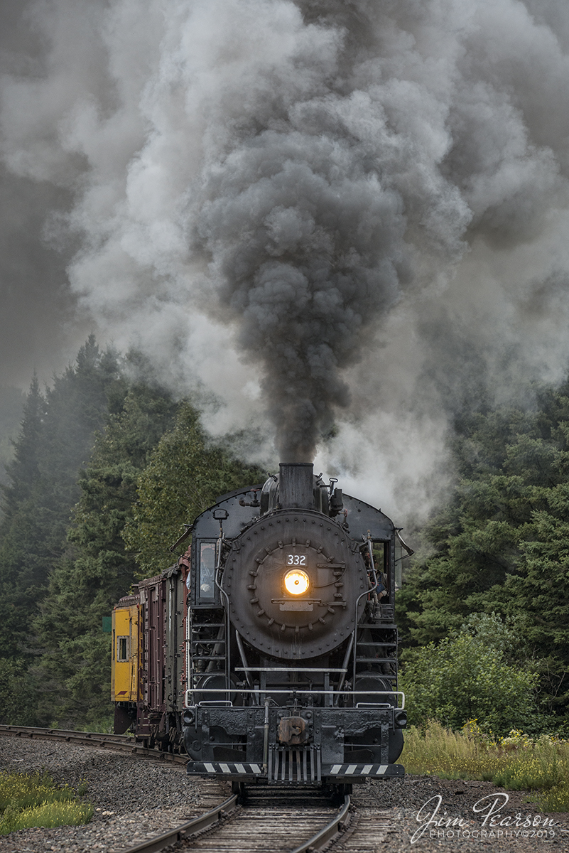 September 5, 2019 - Lake Superior Railroad Museum's Duluth, Missabe & Iron Range 332 steam locomotive approaches the crossing at Palmers Siding at milepost 16 as it heads north toward Twin Harbors from Duluth, Minnesota. Lake Superior Railroad Museum with an excursion freight.

According to Wikipedia: Duluth & Northeastern 28 (also known as Duluth, Missabe & Iron Range 332) is a restored 2-8-0 (consolidation) locomotive built in 1906 by the Pittsburgh Works of American Locomotive Company in Pittsburgh, Pennsylvania. It was restored to operating condition by the Lake Superior Railroad Museum from 2011-2017, and now operates in excursion service on the North Shore Scenic Railroad.