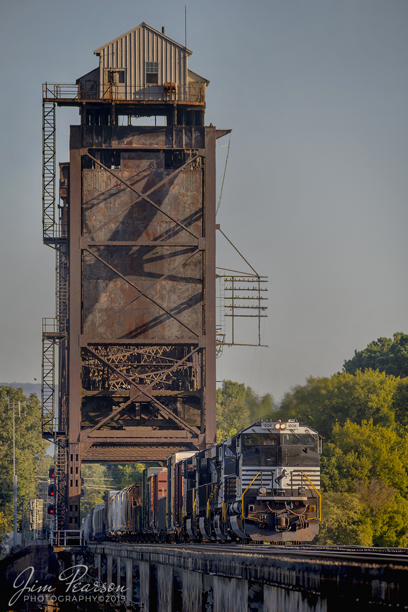 September 22, 2019 - Norfolk Southern 1206 leads a early morning mixed freight across the Tenbridge, over the Tennessee River, as it heads south on the CNO&TP Third District at Chattanooga, Tennessee.
