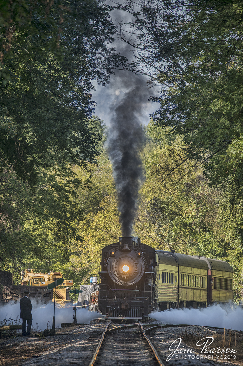 September 21, 2019 - The conductor stands ready to throw the switch after Southern Railway 630 departs from East Chattanooga, Tennessee on one of its several runs for the day. Southern 630 is a 2-8-0 Consolidation type steam locomotive built in February 1904 by the Richmond Works of the American Locomotive Company for the Southern Railway as a member of the KS-1 Consolidation class. Today, it operates at the Tennessee Valley Railroad Museum (TVRM) in Chattanooga, Tennessee.