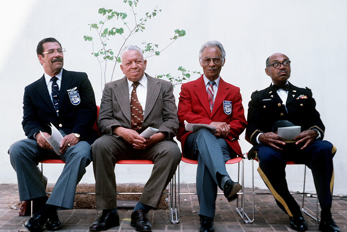 Blast From The Past - Members of the original Tuskegee Airmen, a group of distinguished black-American aviators, take part in the dedication ceremony of the Gen. Daniel "Chappie" James Center for Aerospace Science and Health Education at Tuskegee Airmen's Plaza, Tuskegee University.  Gen. James was the nation's first black four-star Air Force general. - USAF Photo by TSgt. James R. Pearson