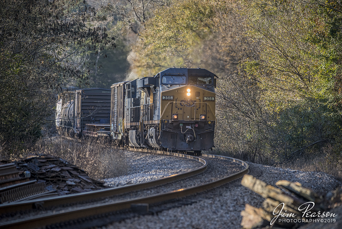 November 4, 2019 - CSX Q501 passes through the S curve after exiting Bakers Tunnel back around the curve as it heads south on the Henderson Subdivision at Goodlettsville, TN.