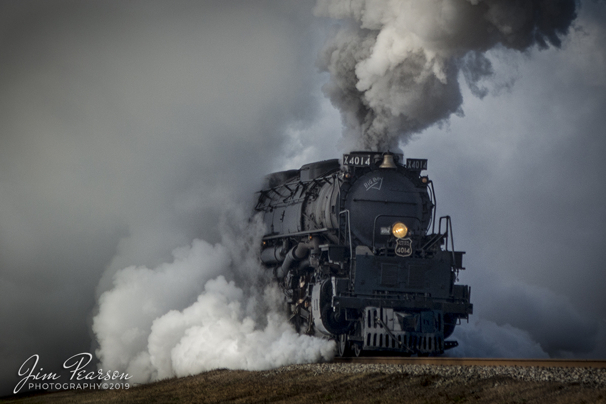 November 13, 2019 - What a day!! I chased Union Pacific's 4014 "Big Boy" from Prescott to Little Rock, Arkansas and couldn't have asked for better weather! The cold really made the steam and smoke pop! Here we see 4014 as it departs Prescott early in the morning, after a slight delay to let two trains pass it. There's just something about a steam locomotive when it pokes its nose out of a cloud of steam!