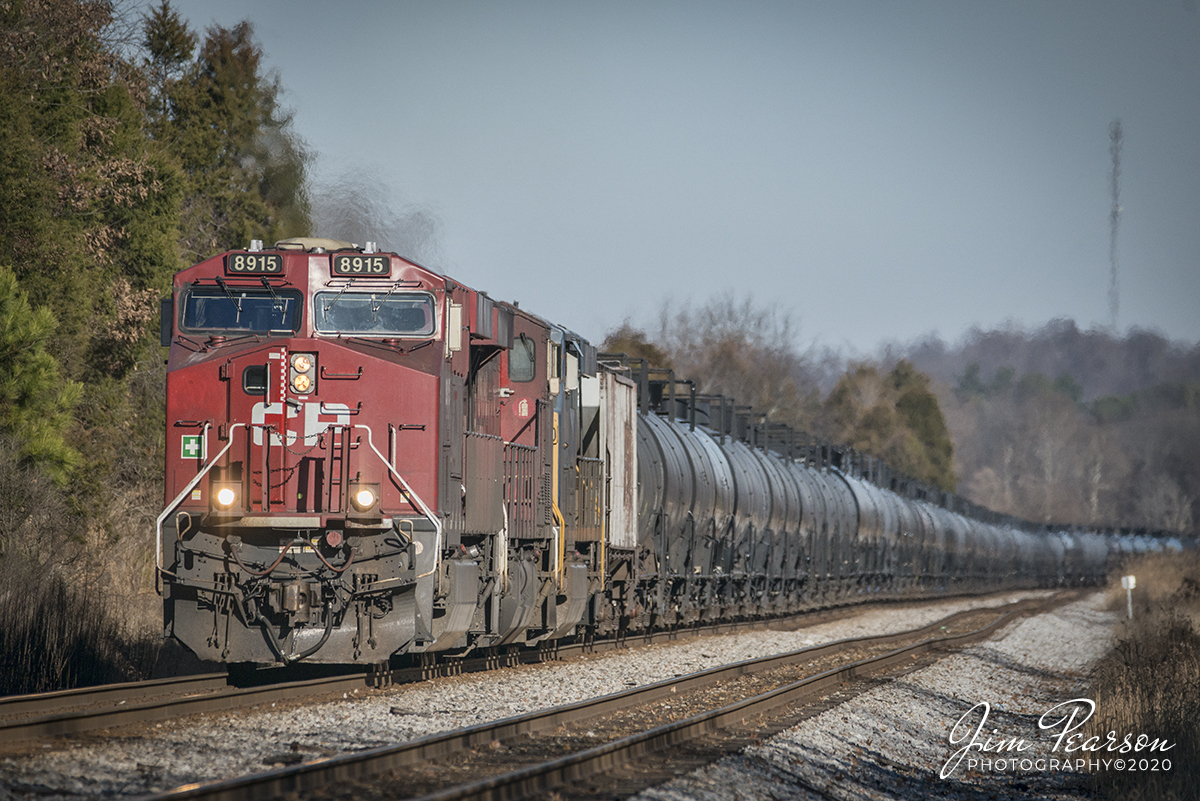 January 7, 2020 - CSX W443-06 (Chicago to Lawrenceville, GA), a Canadian Pacific loaded ethanol train, passes through the south end of Slaughters, Kentucky, with Canadian Pacific 8915, CP 8824 and CSX 5491 as power, as it heads south on the Henderson Subdivision. A big shoutout to Andrew Williams for the heads up on this southbound!!