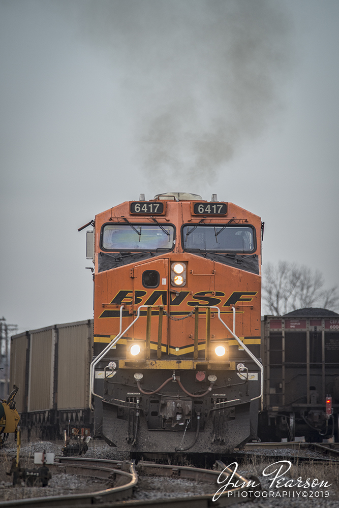 December 21, 2019 - BNSF 6417 departs the loop with its empty coal train at Calvert City Terminal where it will connect with the Paducah and Louisville Railway for its return trip south from Calvert City, Kentucky for another load. At right is a recently arrived CSX load taking its place in the loop.