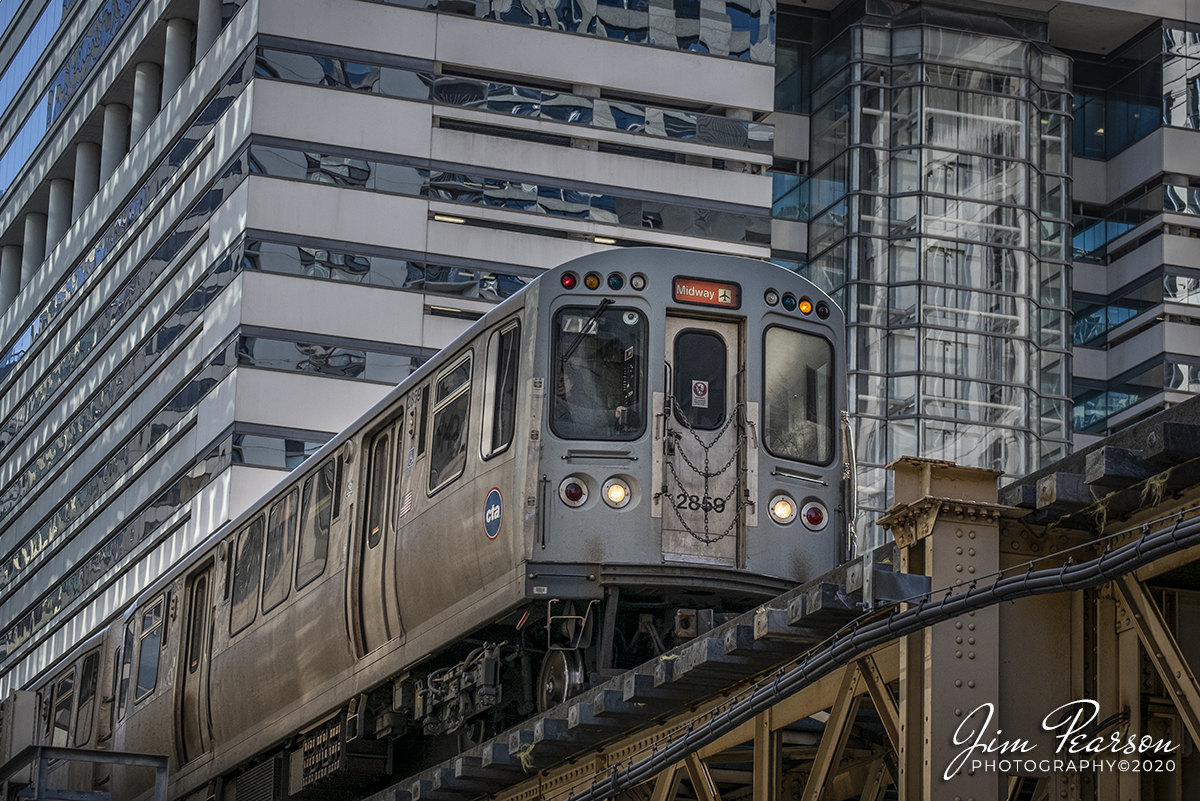 February 20, 2020 - The motorman on the 712 to Midway navigates his train set through the canyons of downtown Chicago, Illinois as it makes its way around the loop on another day of moving people.