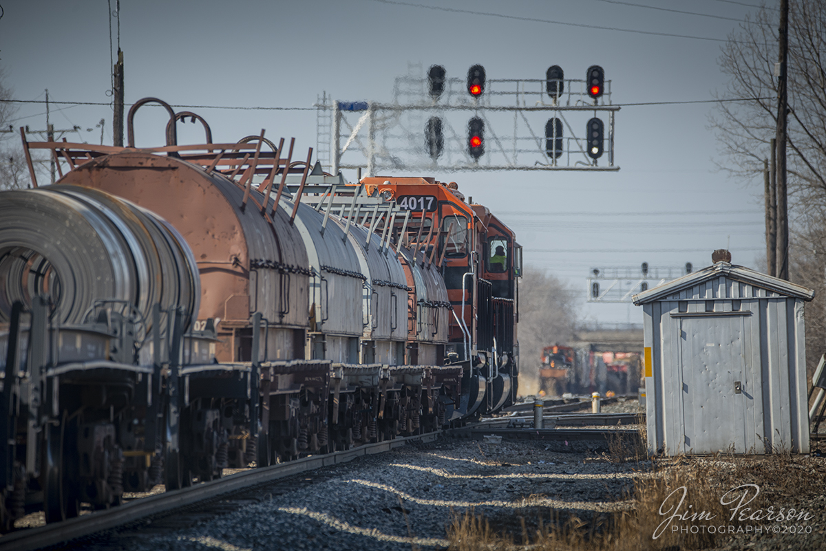February 22, 2020 - Indiana Harbor Belt 4015 and 4017 approach the diamond at Dolton, Illinois on track two as they head west on the Indiana Harbor Belt line where they cross over the Union Pacific Villa Grove Subdivision headed back toward their Blue Island yard.