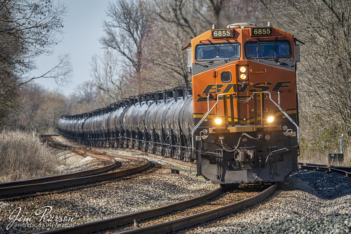 March 25, 2020 - BNSF 6855 leads CSX K423-24 as it makes its way through the S curve Anaconda, approaching the Peddler McDonald grade crossing, south of Robards, Kentucky on track 2, as it heads south on the Henderson Subdivision with a loaded ethanol train. 

A big shoutout to all the fellow fans that gave me heads up on this move! It was good to be able to keep my social distance by railfanning alone and also nice to get out of the house for the first time in three days, with nice weather finally to boot! Stay safe out there everyone and wash your hands!