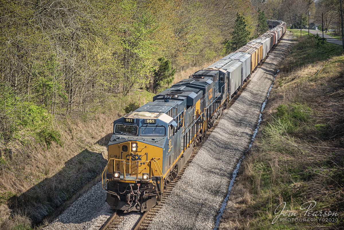 April 5, 2020 - CSXT 961 leads empty potash train K815 south out of Mortons Gap, Ky on the Henderson Subdivision on a beautiful spring morning.