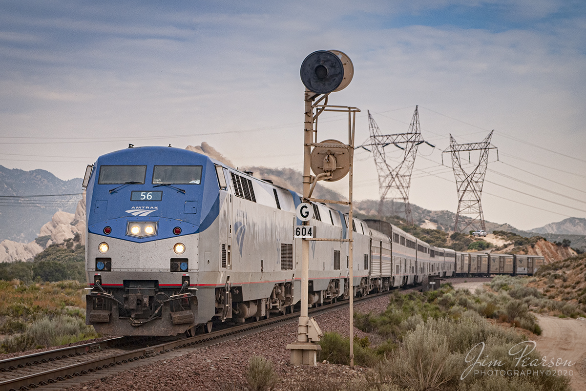 June 24, 2006 - Blast From The Past - Amtrak train 56, the Southwest Chief passes the signals at MP 604 as it heads west to Los Angeles through the Cajon Pass in southern California at Cajon Junction, CA.