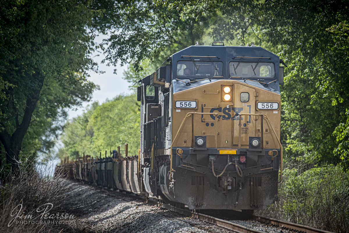 May 11, 2020 - The engineer on CSX J732-11 keeps a watchful eye on his side mirror and an ear to his radio as his conductor on the rear of their 9,900ft train, calls the crossings, as they back their train of empty container well cars down the Morganfield Branch at Madisonville, Ky for storage, during the slowdown because of the COVID-19 pandemic.

Tech Info: Nikon D800, RAW, Sigma 150-600mm @480mm, f/7.1, 1/1600sec with ISO 1000.