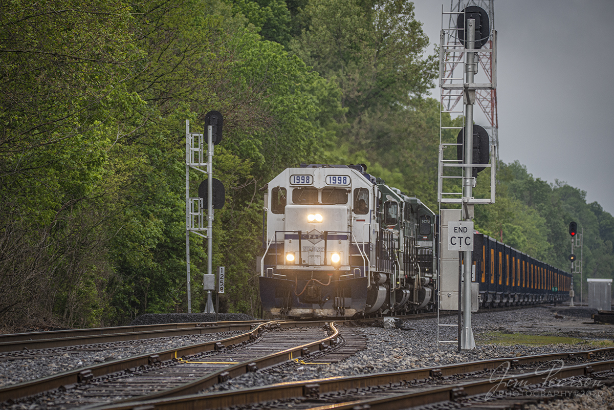 May 13, 2020 - Paducah and Louisville Railway 1998, University of Kentucky engine, leads a Scotty's Rock train on LV1, with PAL 2100 and 2121 trailing, as it heads south through Central City, Kentucky.

Tech Info:Nikon D800, RAW, Sigma 150-600 @ 210mm, 1/500 sec, f/5.6, ISO 220.