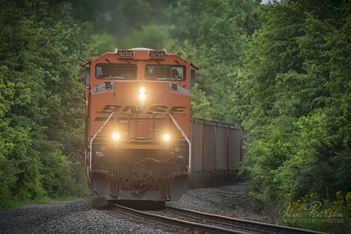 May 27, 2020 - BNSF 9259 heads up loaded coal train as it comes around a curve just south of Centralia, Illinois as it heads south on the BNSF Beardstown Subdivision.

Tech Info: Nikon D800, RAW, Sigma 150-600 @ 400mm, f/6, 1/1000 at ISO 320.