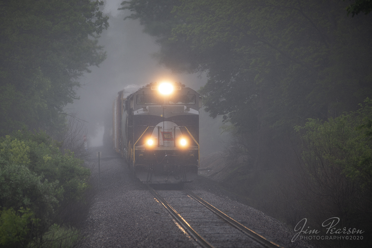 May 27, 2020 - Norfolk Southern Wabash heritage unit 1070 approaches milepost 147, just west of Mt. Carmel, Illinois, as it leads NS 224 through the rain on its way west on the NS Southern-West District. 

Tech Info: Nikon D800, RAW, Sigma 150-600 @ 600mm, f/6.3, 1/640sec, ISO 250.