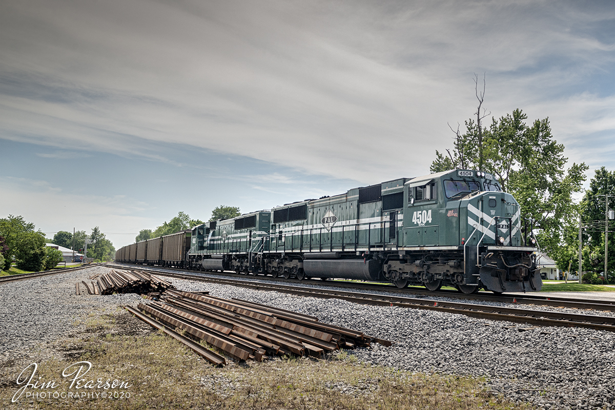 June 4, 2020 - Paducah and Louisville Railway (PAL) 4504 & 4502 pull a northbound loaded coal train through Cecilia, Kentucky as they head north to the Louisville Gas & Electric plant at Louisville, Ky. 

Tech Info: Full Frame Nikon D800, RAW, Sigma 24-70 @ 24mm, f/8, 1/1250, ISO 560.